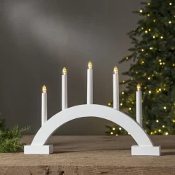 ABBE Batteridriven Träljusstake Båge 5L 32cm Vit