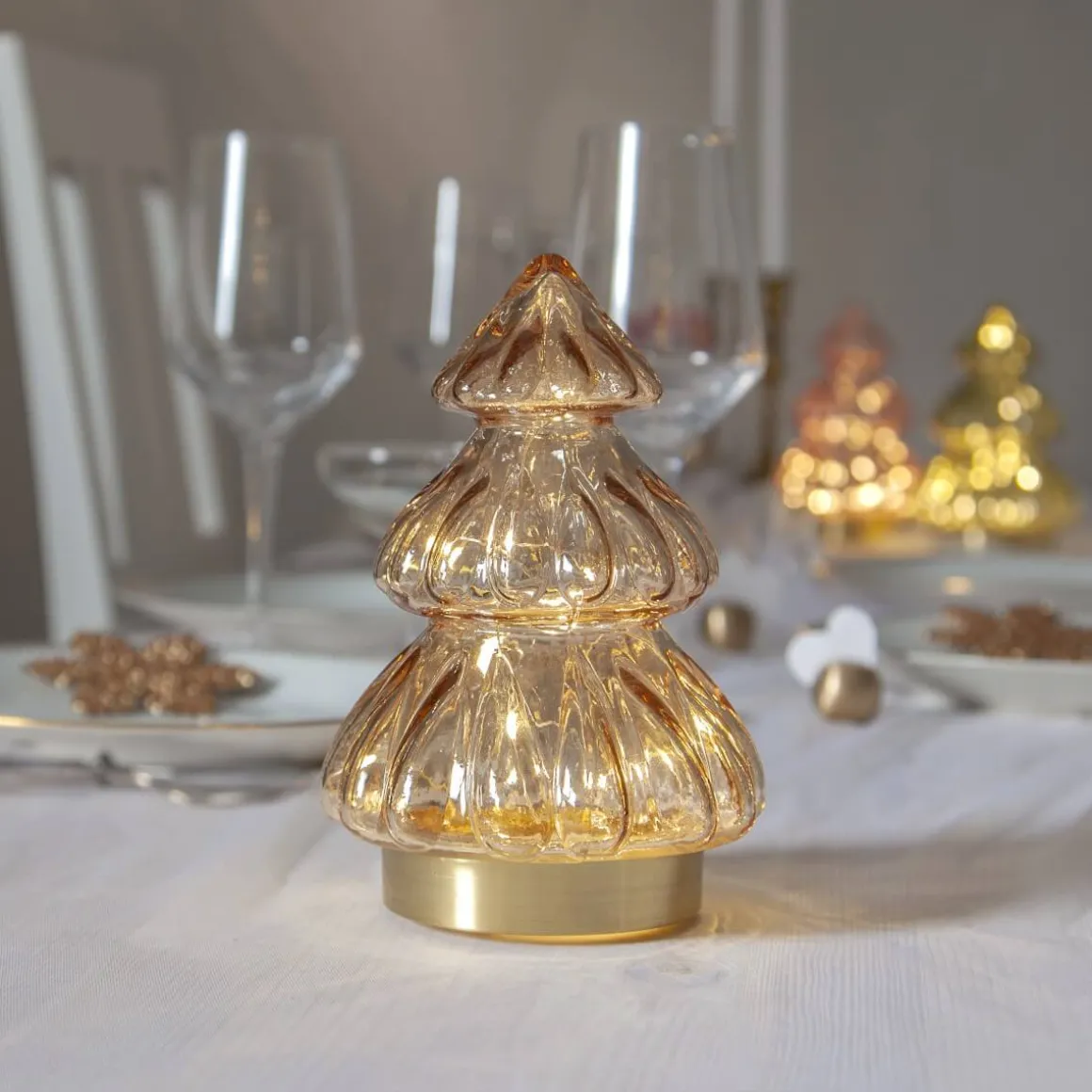 ABETE Glasdekoration Batteri 18cm Beige