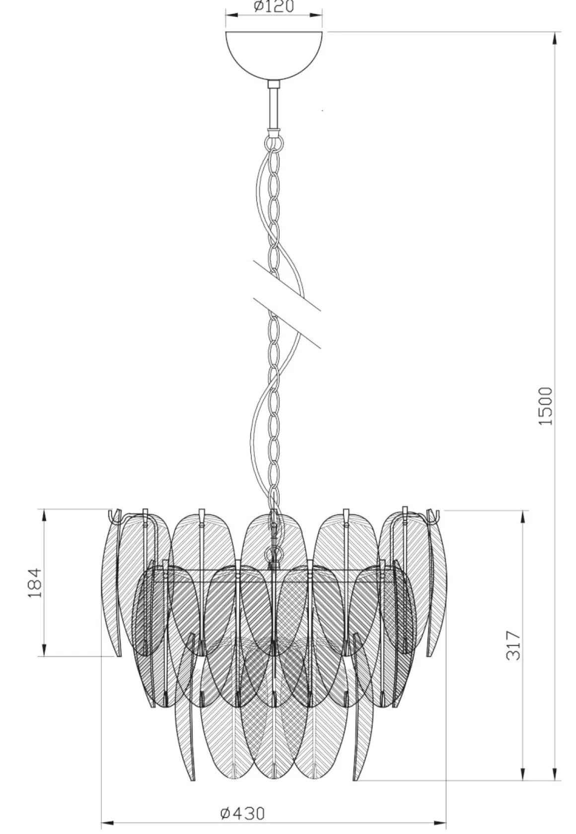 ADRIANA Taklampa 43cm Vit/Krom