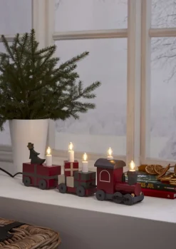 CHRISTMAS Tåg Träljusstake 28cm Grå/Röd