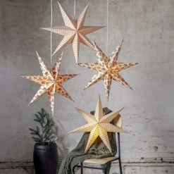 COTTON Mönstrad Pappersstjärna 60cm Beige/Röd