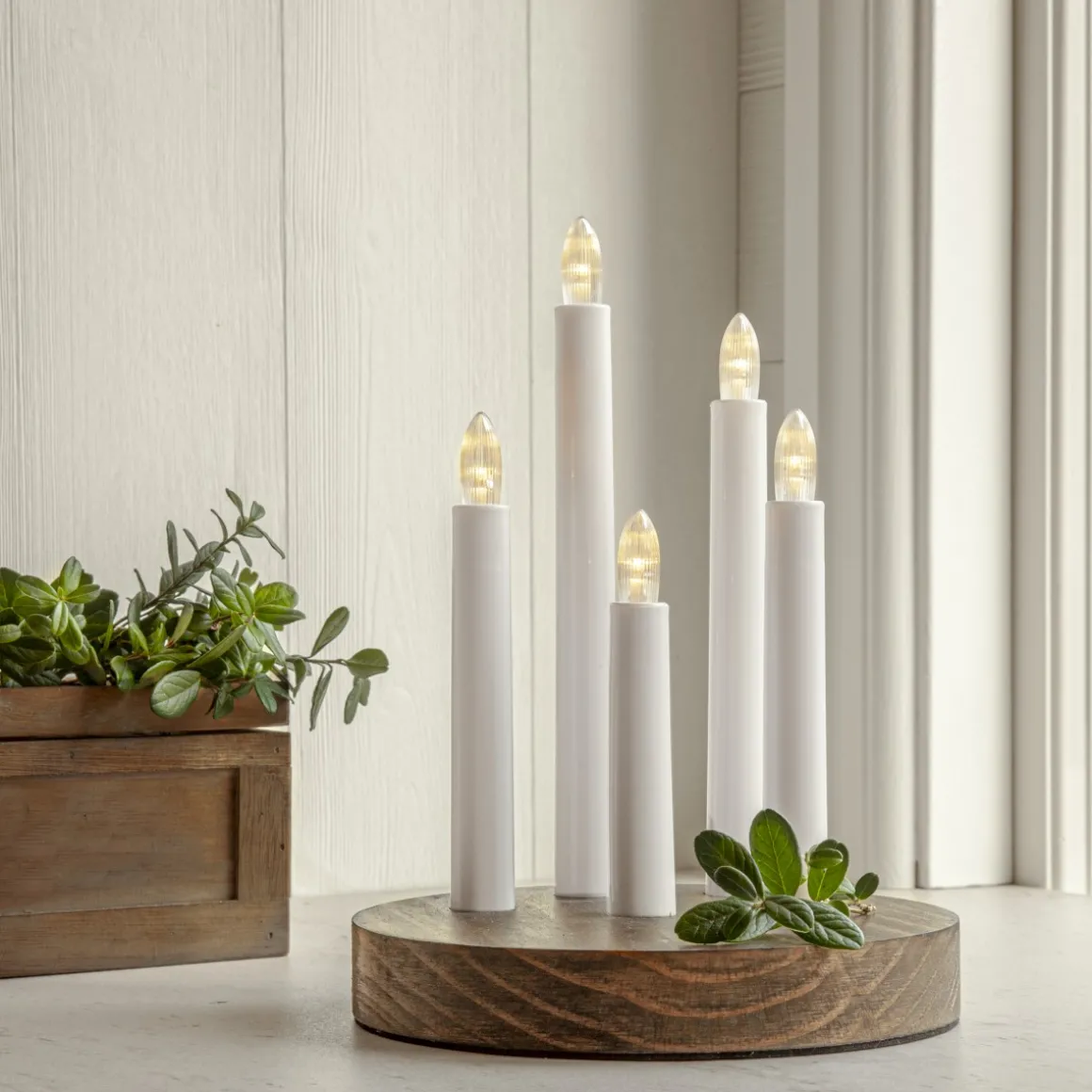 DORIS Ljusstake Batteri 17,5cm LED Vit/Trä