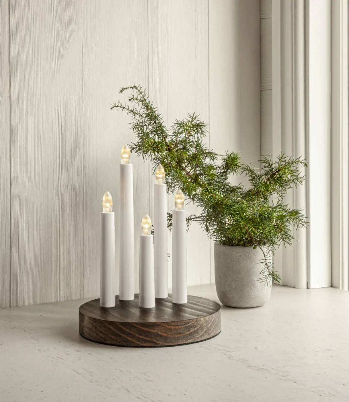 DORIS Ljusstake Batteri 17,5cm LED Vit/Trä