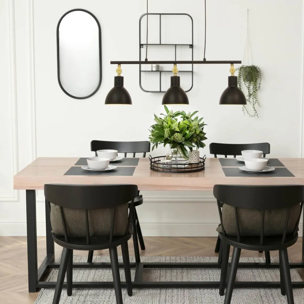 DUBLIN Taklampa 3:a 76cm Svart/Matt Mässing