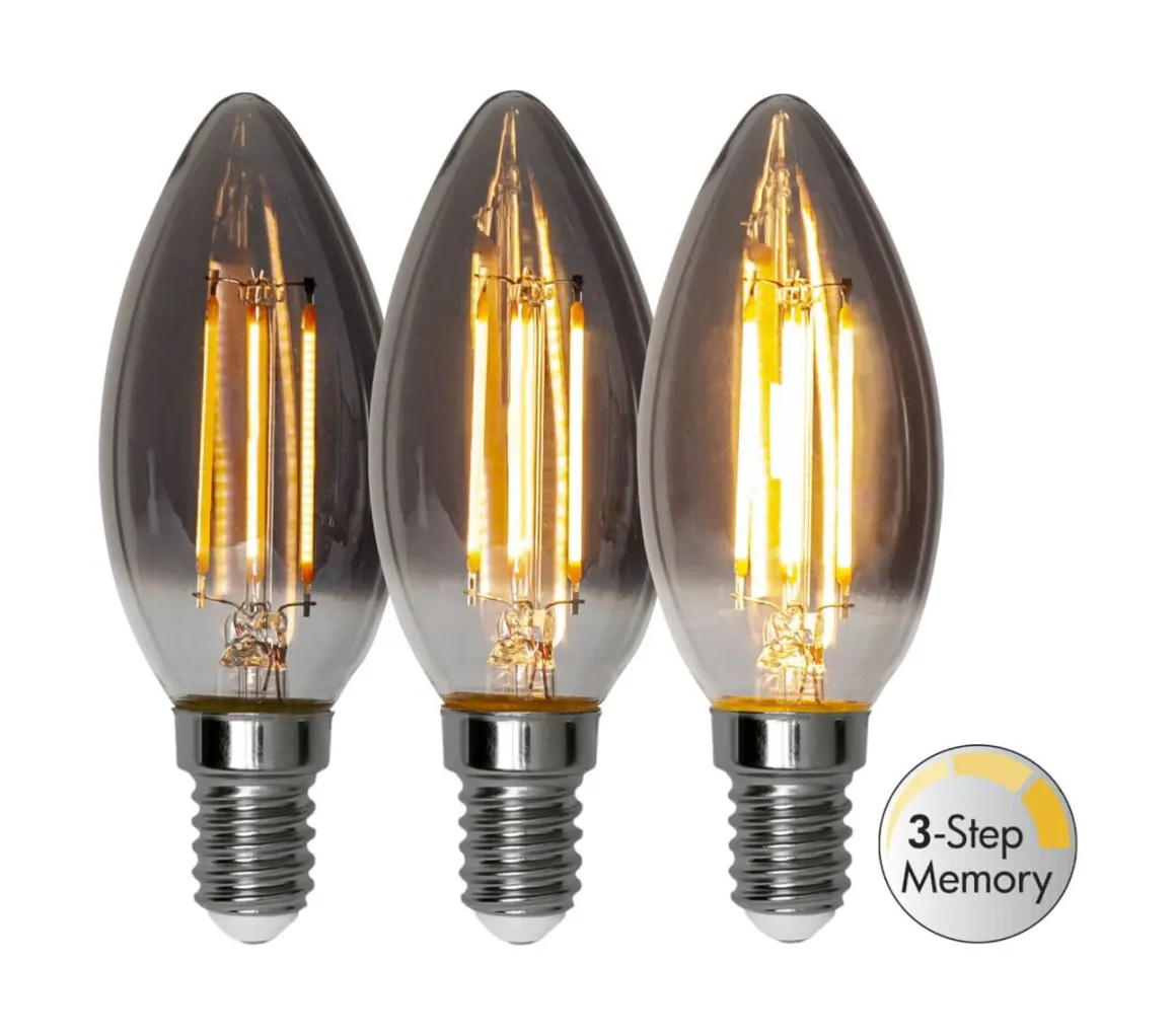 E14 Kronljus 3-Steg Dimbar Minne SoftGlow 2.9W 2200K 150lm Rökfärgad