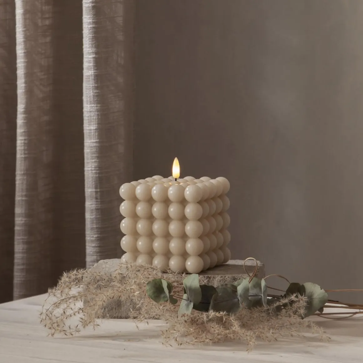 FLAMME DOT LED-Blockljus 12,5cm Beige