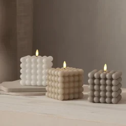 FLAMME DOT LED-Blockljus 12,5cm Beige