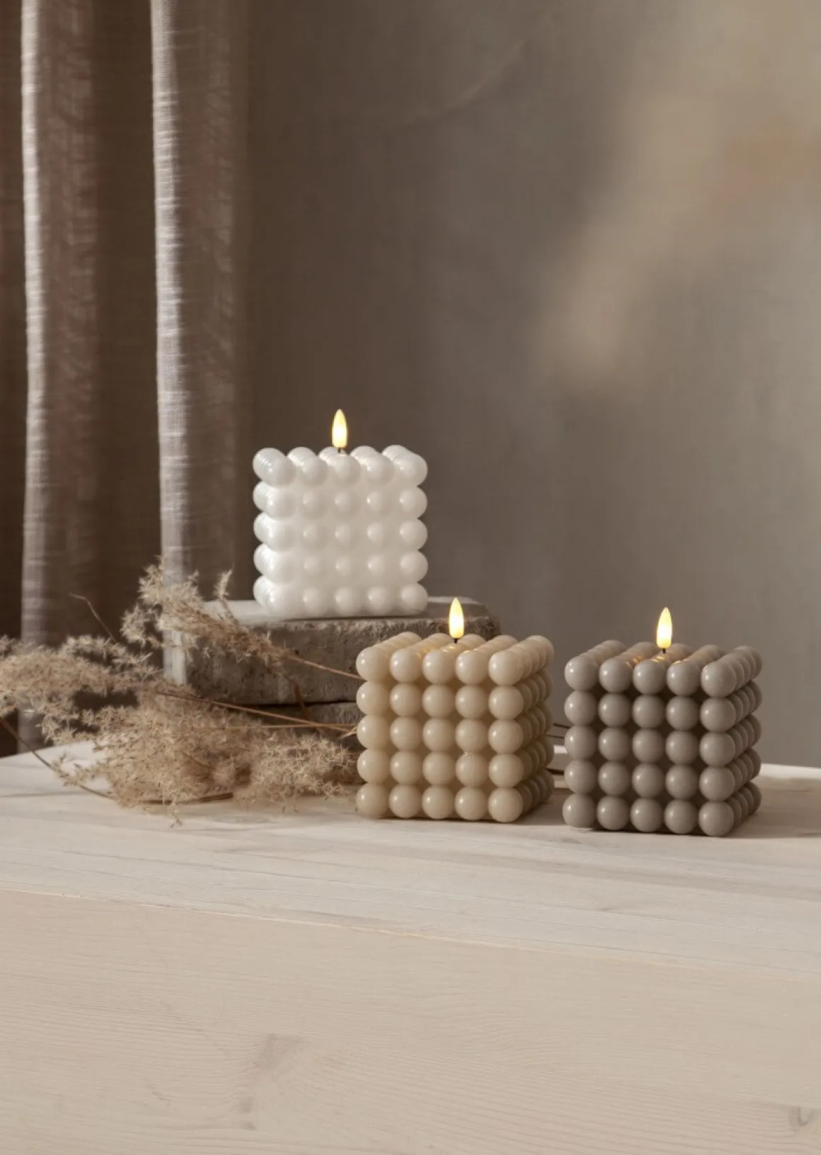 FLAMME DOT LED-Blockljus 12,5cm Beige