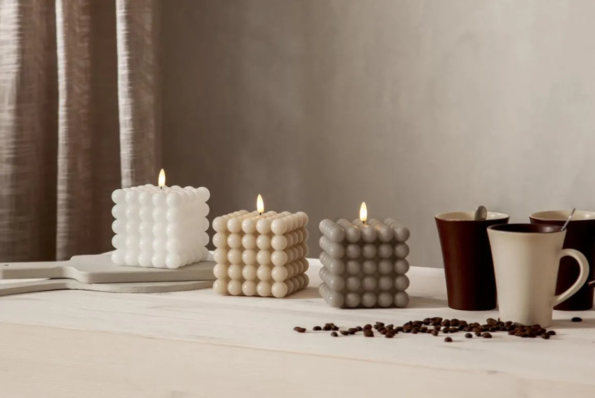 FLAMME DOT LED-Blockljus 12,5cm Beige