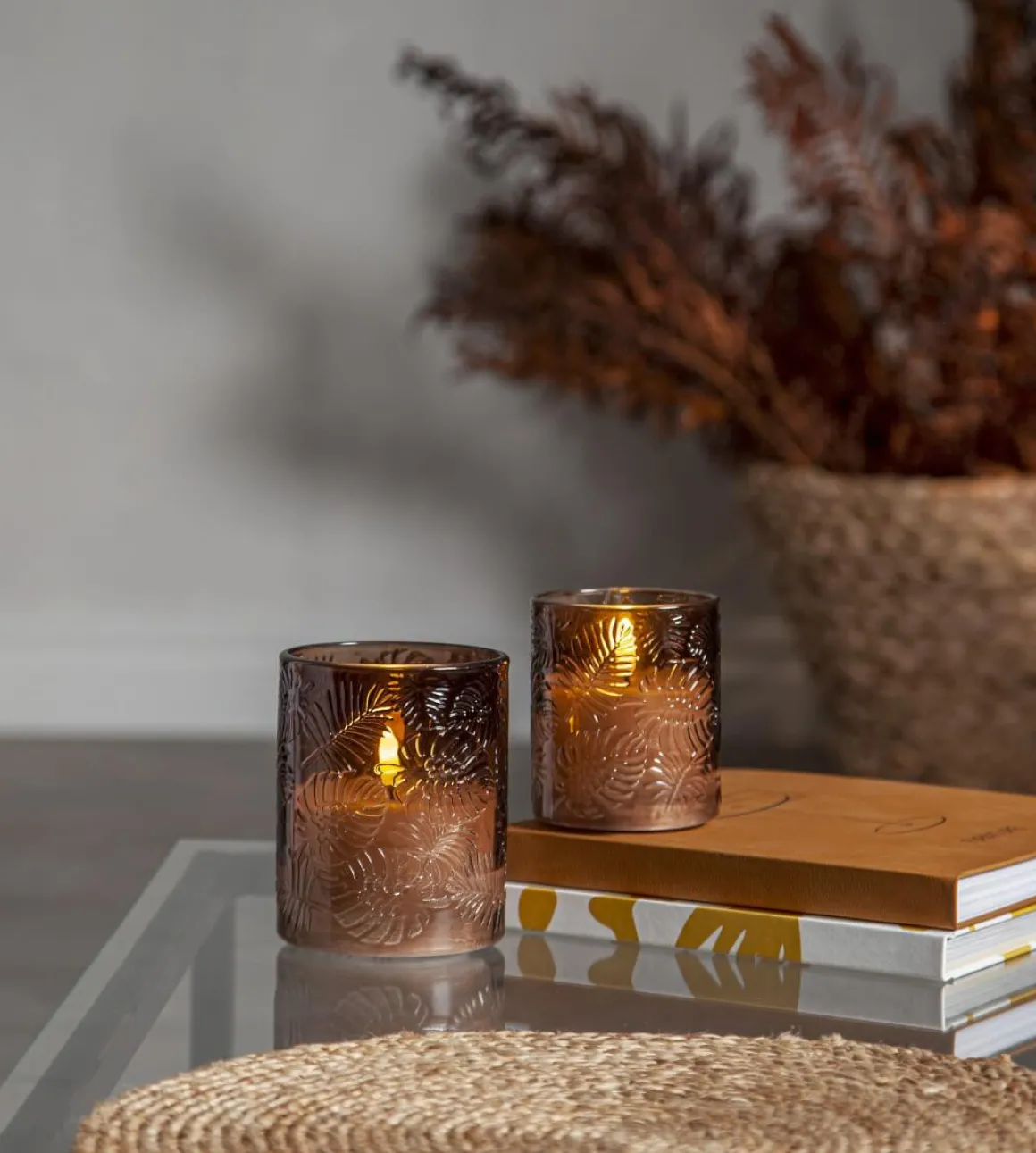 FLAMME LEAF LED-Blockljus 12,5cm Brun