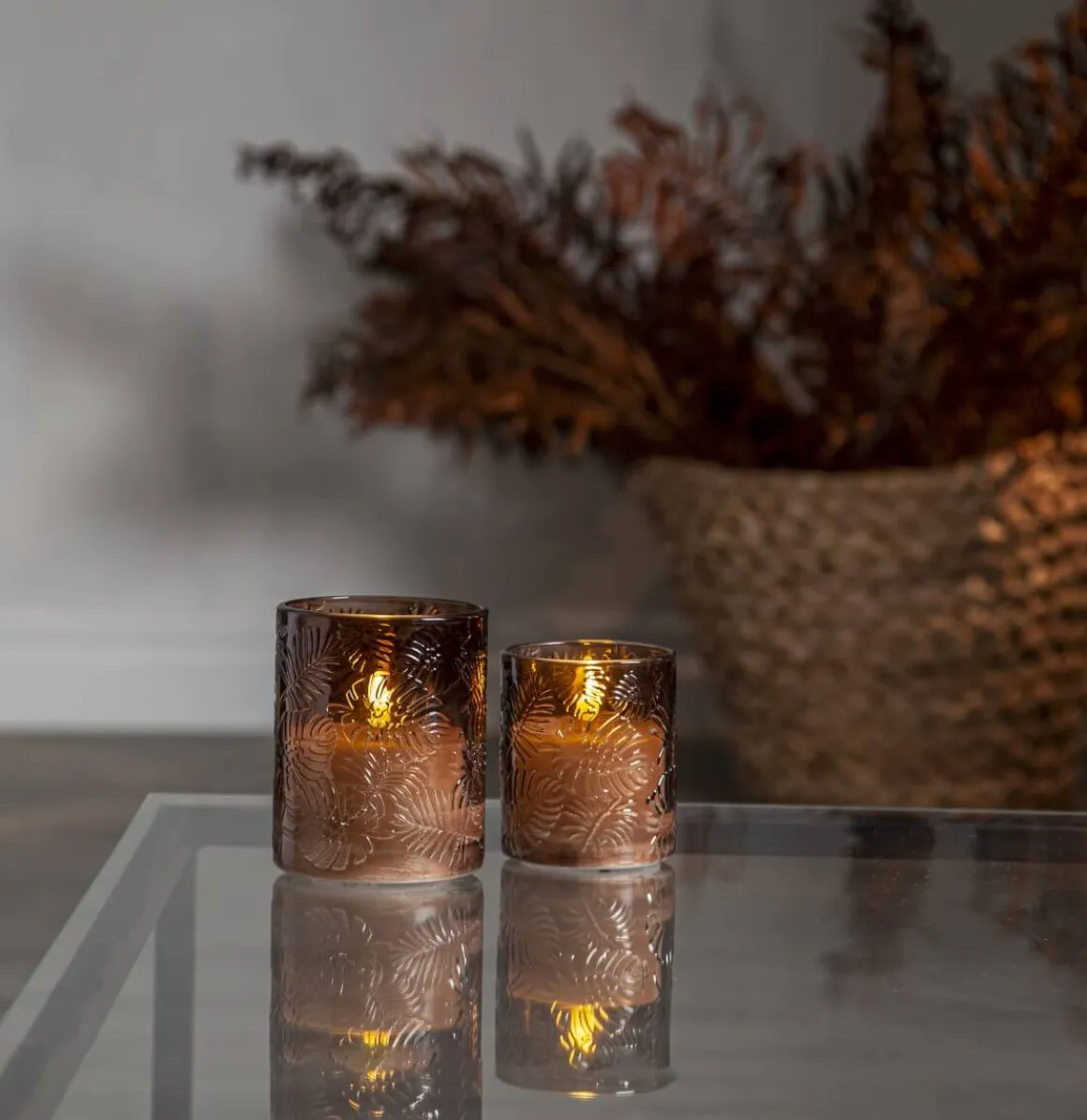 FLAMME LEAF LED-Blockljus 12,5cm Brun