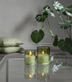 FLAMME LEAF LED-Blockljus 12,5cm Grön