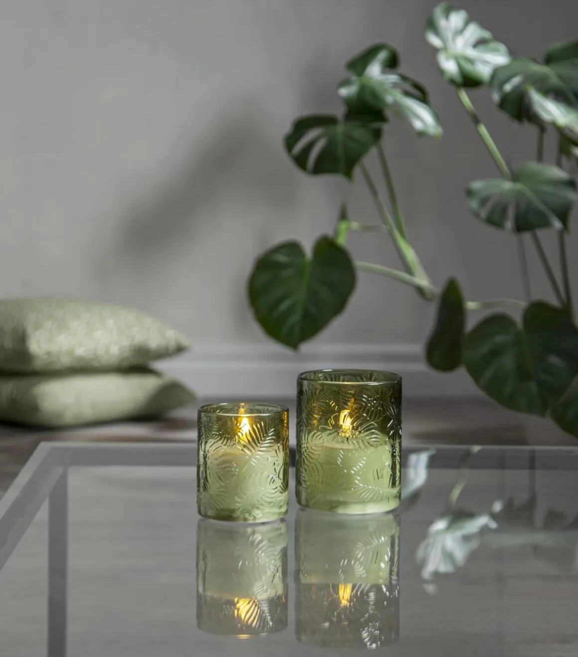 FLAMME LEAF LED-Blockljus 12,5cm Grön