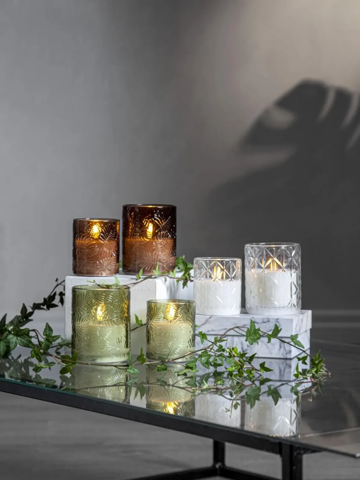 FLAMME LEAF LED-Blockljus 12,5cm Grön