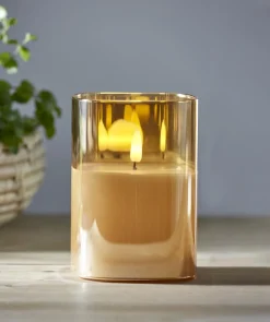 FLAMME LED-Blockljus 12,5cm Amberfärgat Glas