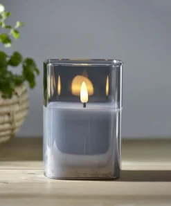 FLAMME LED-Blockljus 12,5cm Rökfärgat Glas