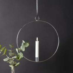 FLAMME RING med Batteridrivet Antikljus 28,5cm Silver