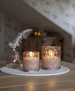 FLAMME ROMB LED-Blockljus Batteri 12,5cm Rosa