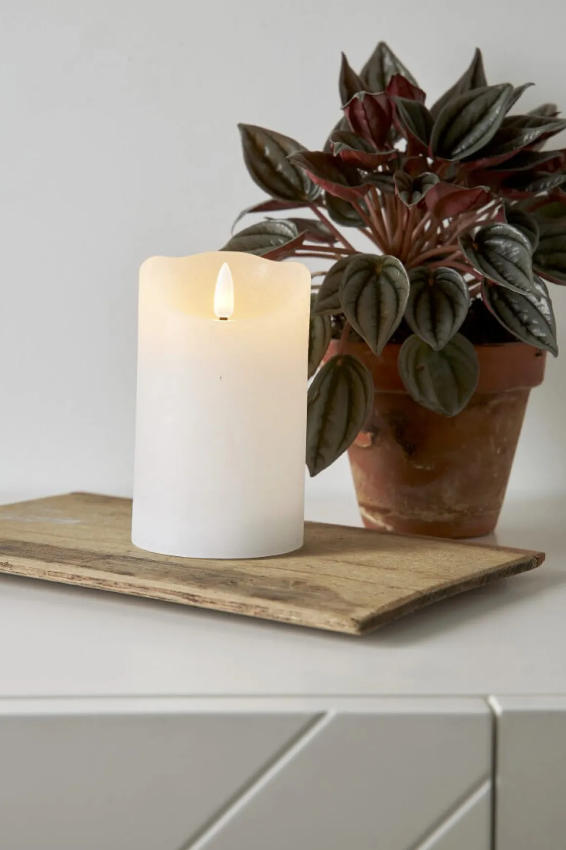 FLAMME RUSTIC LED-Blockljus 12,5cm Vit