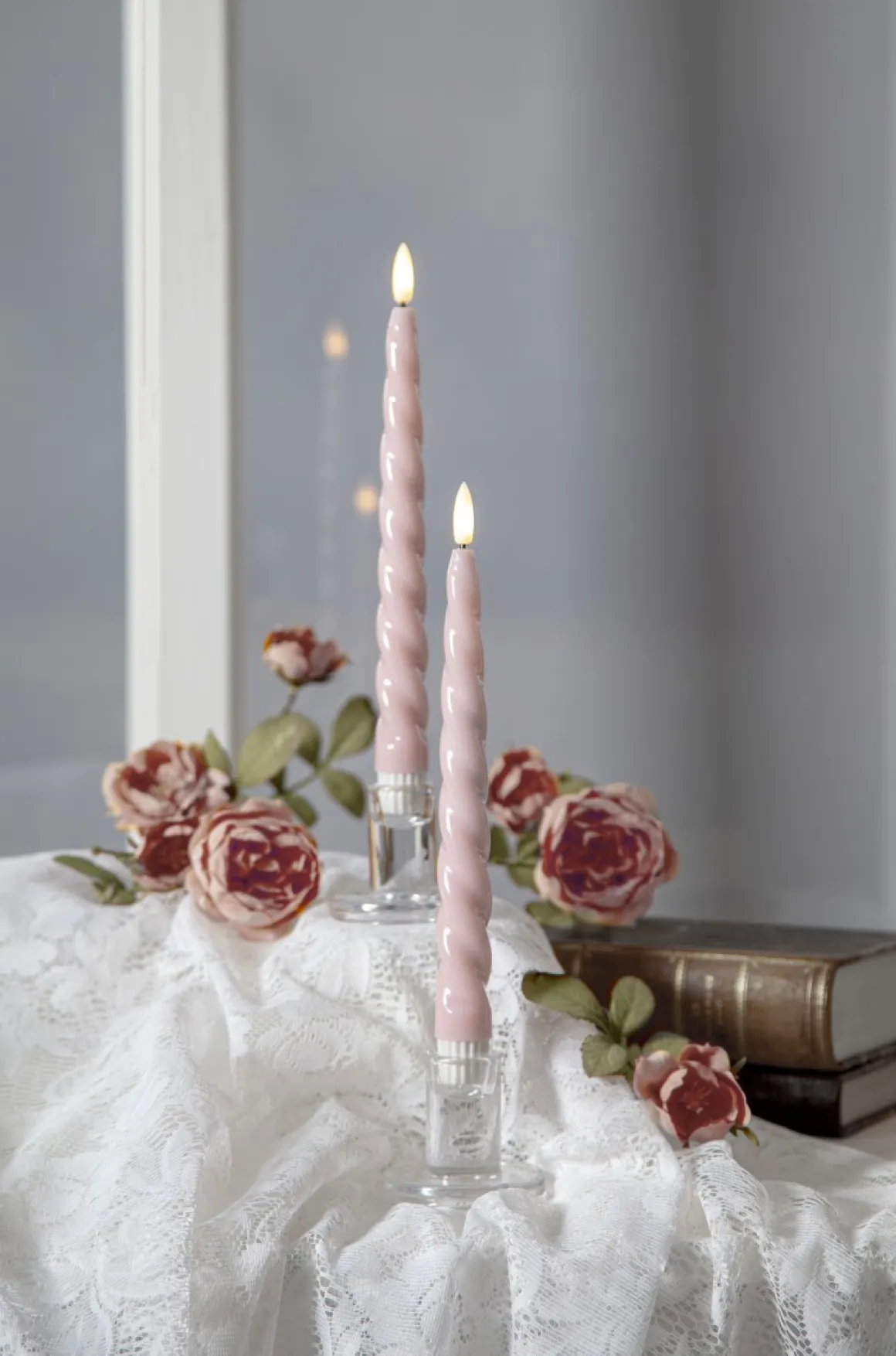 FLAMME SHINE LED-Antikljus 2-pack 24,5cm Rosa