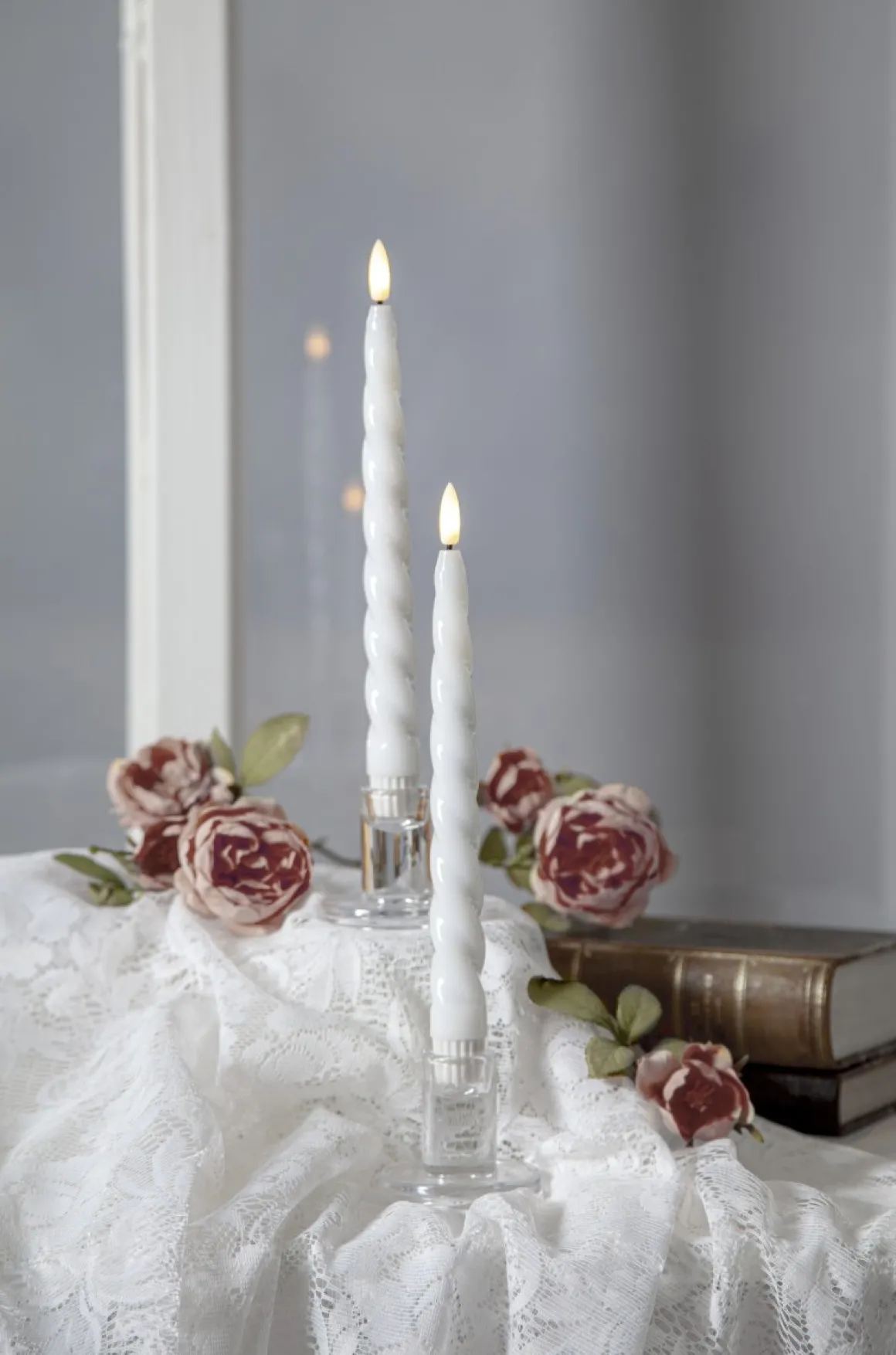 FLAMME SHINE LED-Antikljus 2-pack 24,5cm Vit