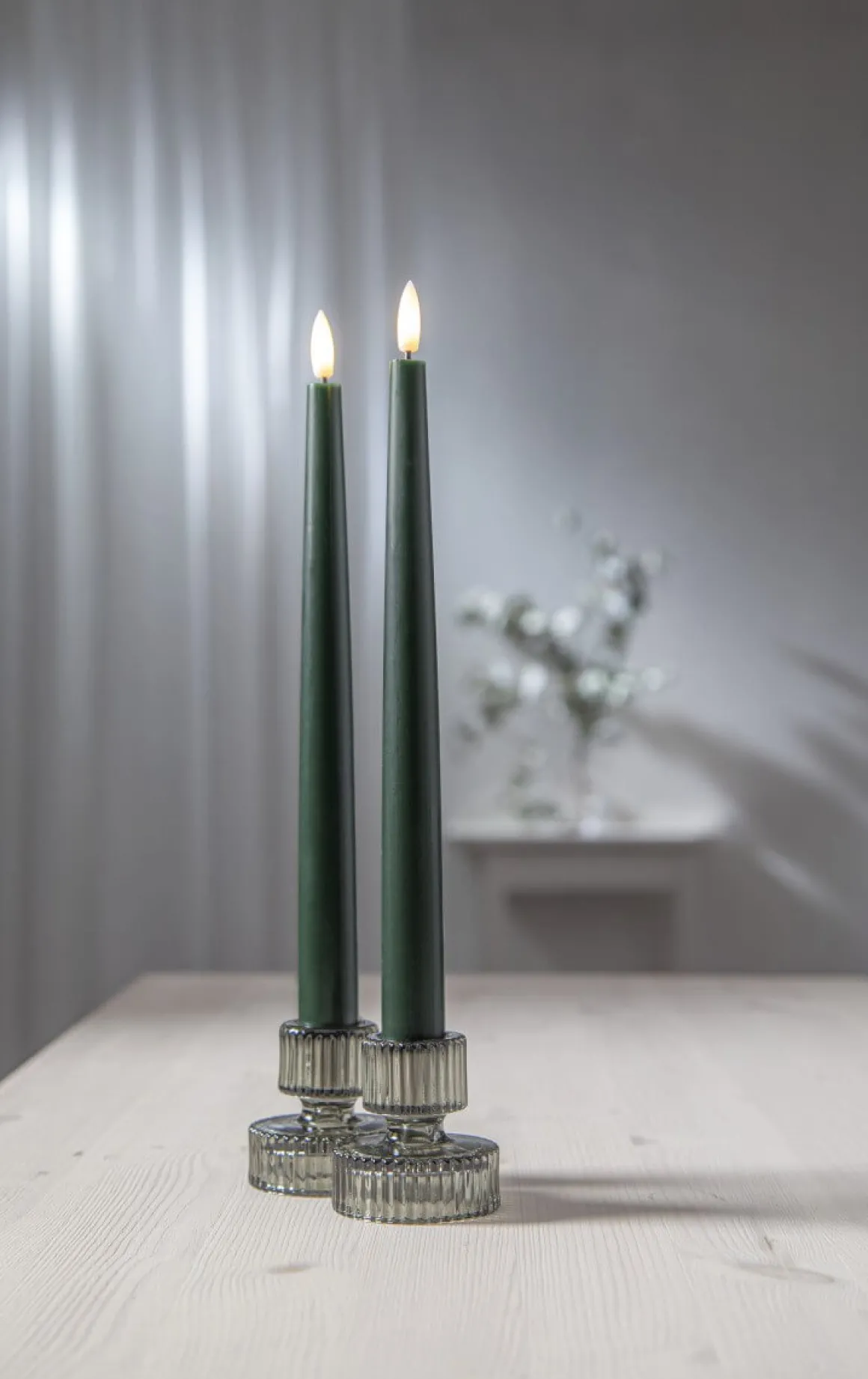 FLAMME SLIM LED-Antikljus 2-pack 28 cm Grön