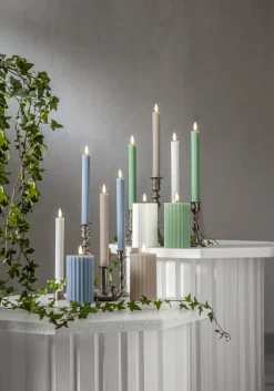 FLAMME STRIPE Blockljus 15cm Beige