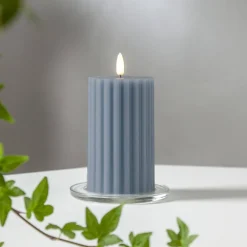 FLAMME STRIPE Blockljus 15cm Blå