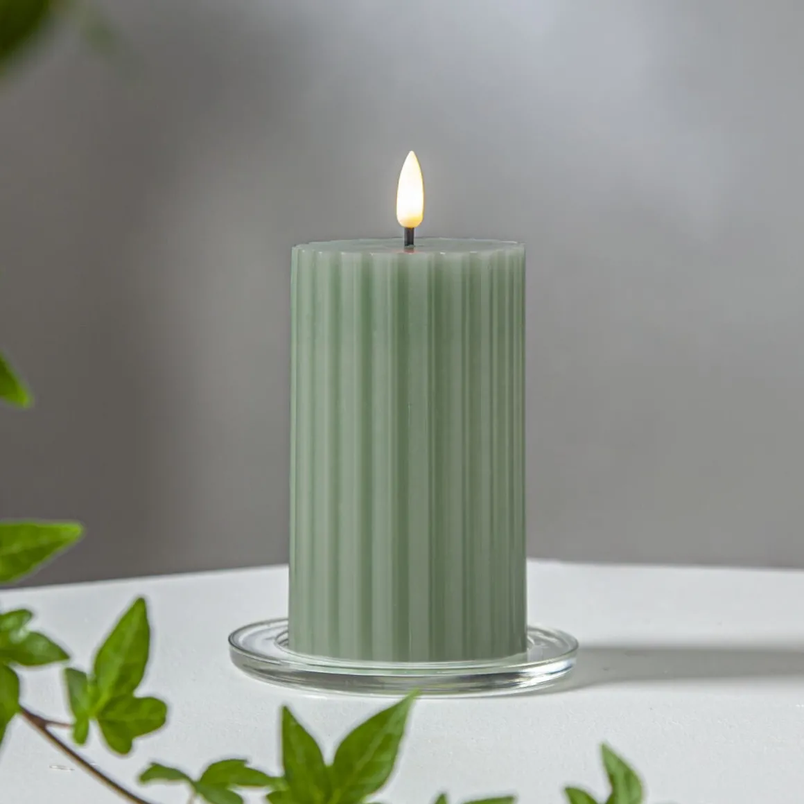 FLAMME STRIPE Blockljus 15cm Grön