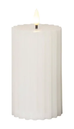 FLAMME STRIPE Blockljus 15cm Vit