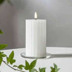 FLAMME STRIPE Blockljus 15cm Vit