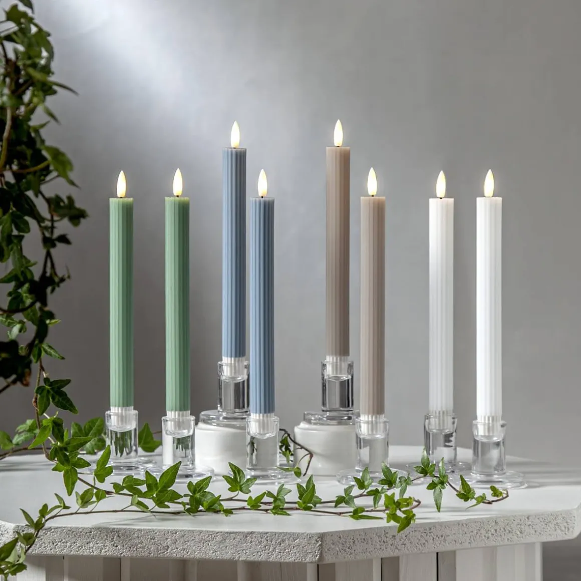 FLAMME STRIPE LED-Antikljus 2-pack 25cm Beige