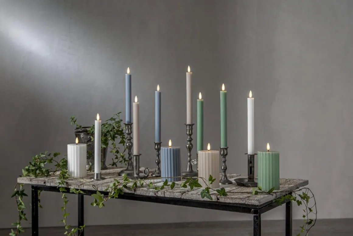 FLAMME STRIPE LED-Antikljus 2-pack 25cm Beige