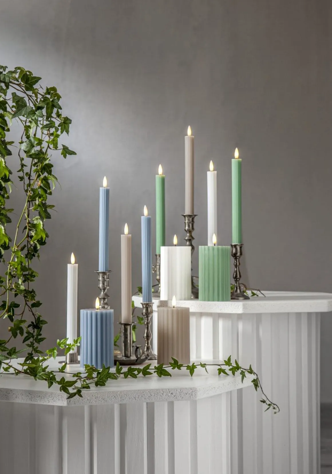 FLAMME STRIPE LED-Antikljus 2-pack 25cm Grön