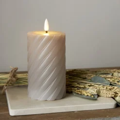 FLAMME SWIRL LED-Blockljus 15cm Grå