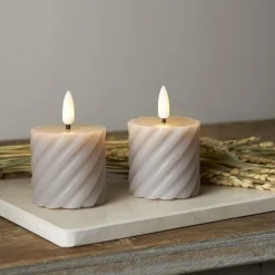 FLAMME SWIRL LED-Blockljus 2-Pack 7,5cm Grå