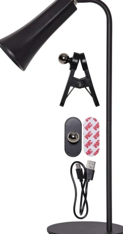 FUNCTIONAL Bord/Vägg/Klämmlampa USB-Laddbar 38cm Svart