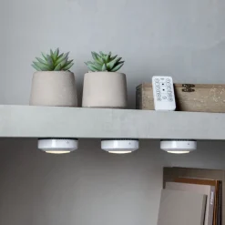 FUNCTIONAL LED-Puck Batteri Fjärrkontroll 3-pack 6,9cm Vit