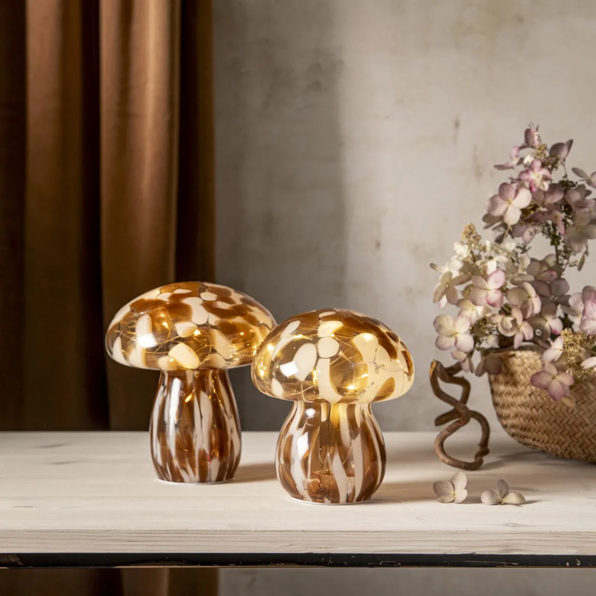 FUNGHI Glasdekoration Batteri 17cm Brun