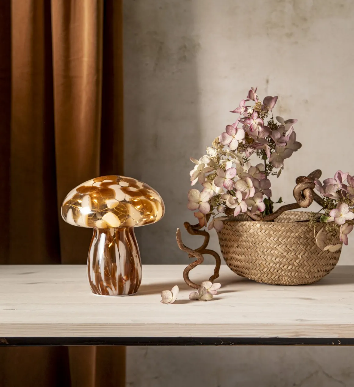 FUNGHI Glasdekoration Batteri 17cm Brun