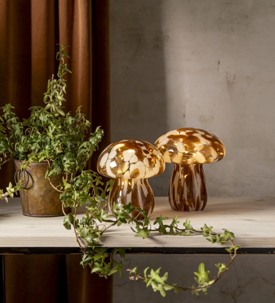 FUNGHI Glasdekoration Batteri 17cm Brun