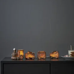 GINGERVILLE Dekorationset Tåg Batteri 30cm Brun