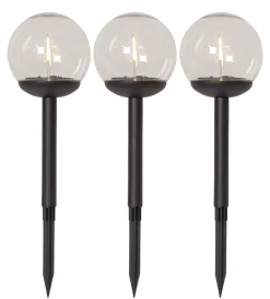 GLOBE Solcells-pollare 3-pack 25cm Svart