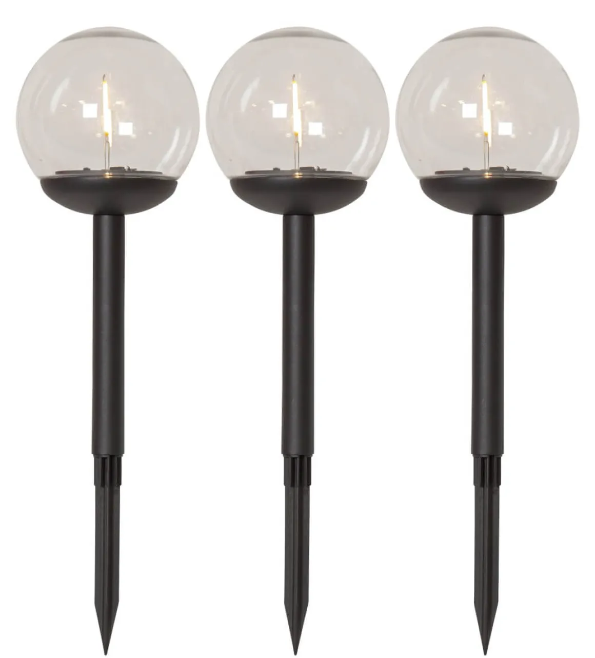 GLOBE Solcells-pollare 3-pack 25cm Svart