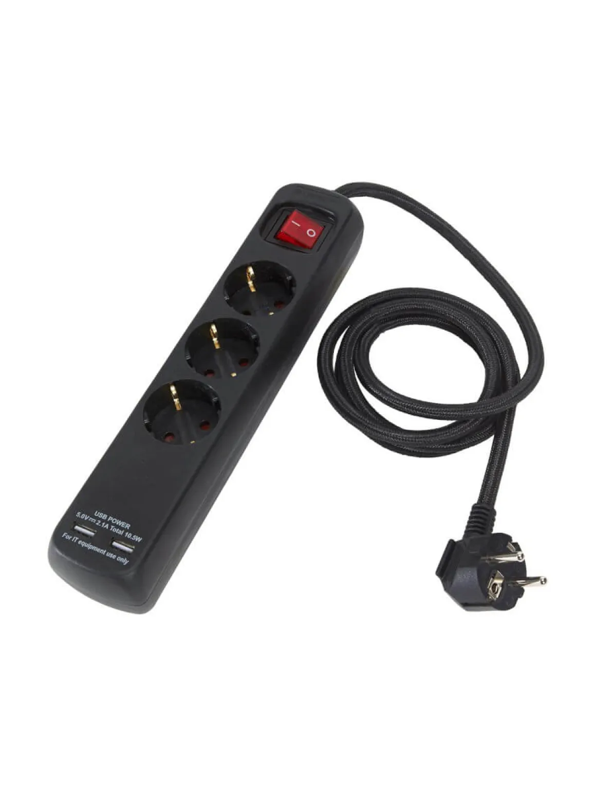 GRENUTTAG 3 Uttag + USB 31cm Svart