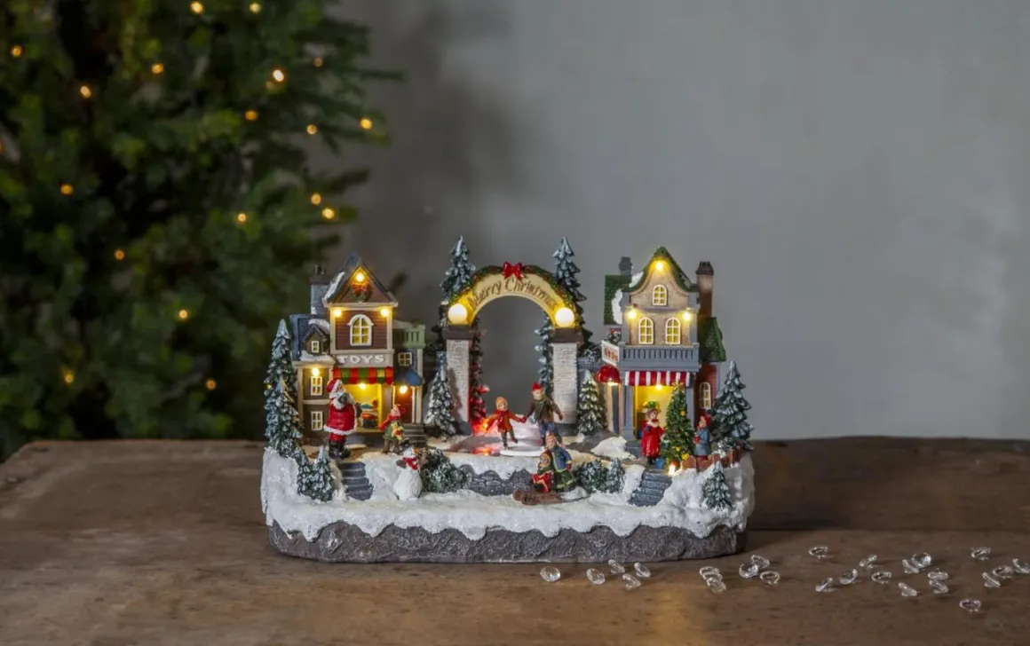 ICEVILLE Panorama Juldekorationsby Batteri 32cm