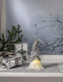 JOYLIGHT Batterifigur Dekorationstomte 32cm Silver