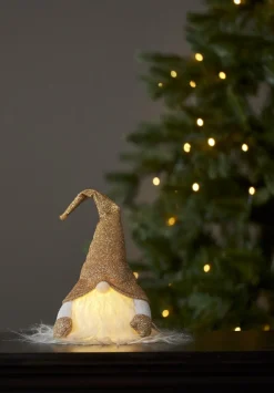 JOYLIGHT Batterifigur Dekorationstomte 28cm Guld