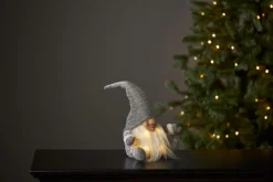 JOYLIGHT Batterifigur Dekorationstomte 34cm Grå