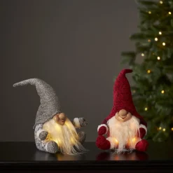 JOYLIGHT Batterifigur Dekorationstomte 34cm Grå